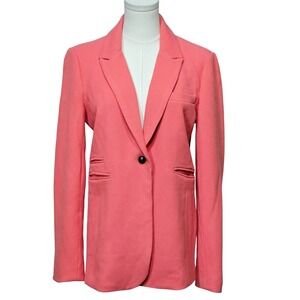 Philosophy Blazer‎ Womens 8 Coral Lipstick Pink Textured One Button Lined Jacket